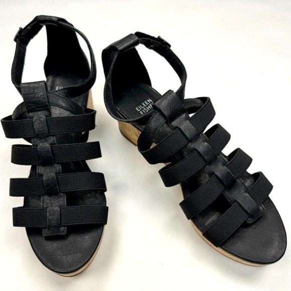 Eileen Fisher Leather Gladiator Wedge Sandals Women 9 NWOB Fisherman Platform - Picture 13 of 13